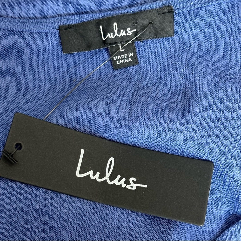NWT Lulus Heart Of Marigold Wrap Maxi Dress Fluttering Sleeves Blue Sz L - Picture 15 of 16